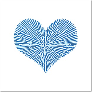 Turing Pattern Sunburst Love Heart (Blue) Posters and Art